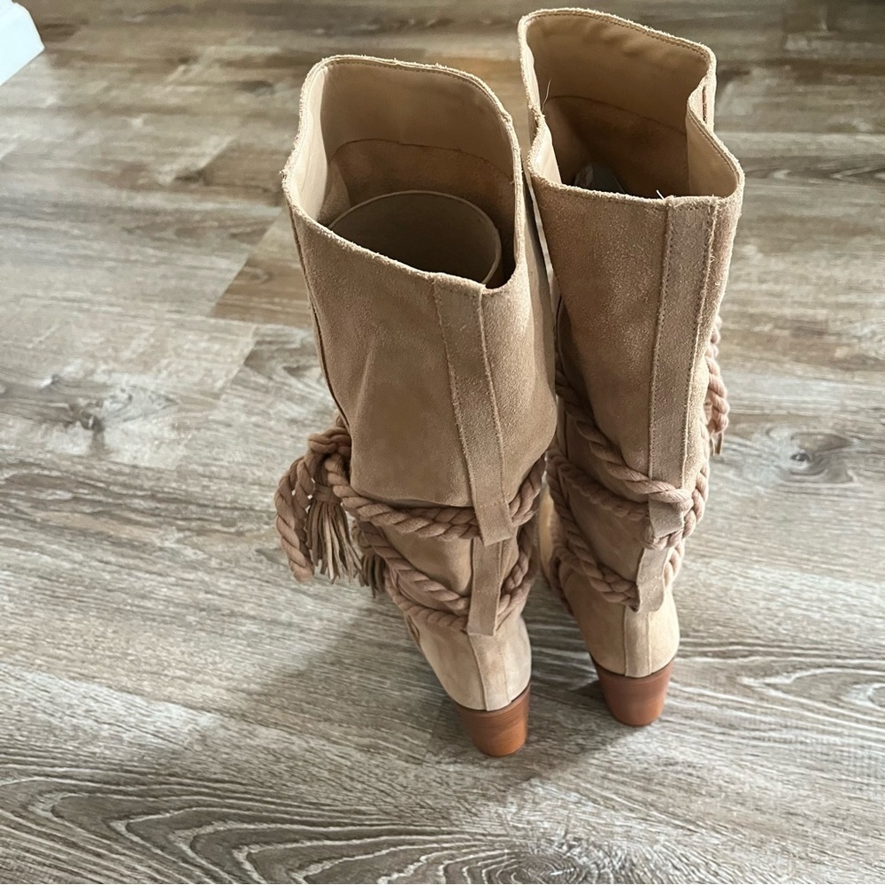 SCHUTZ Women 7.5 Nataly Cow Suede Honeycomb Rope Suede Boots Anthropology Brazil - Picture 8 of 9